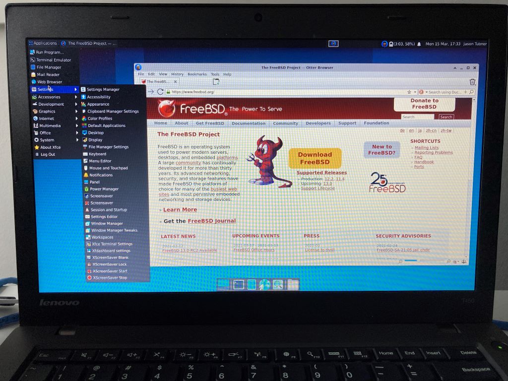 XFCE4 desktop with web browser